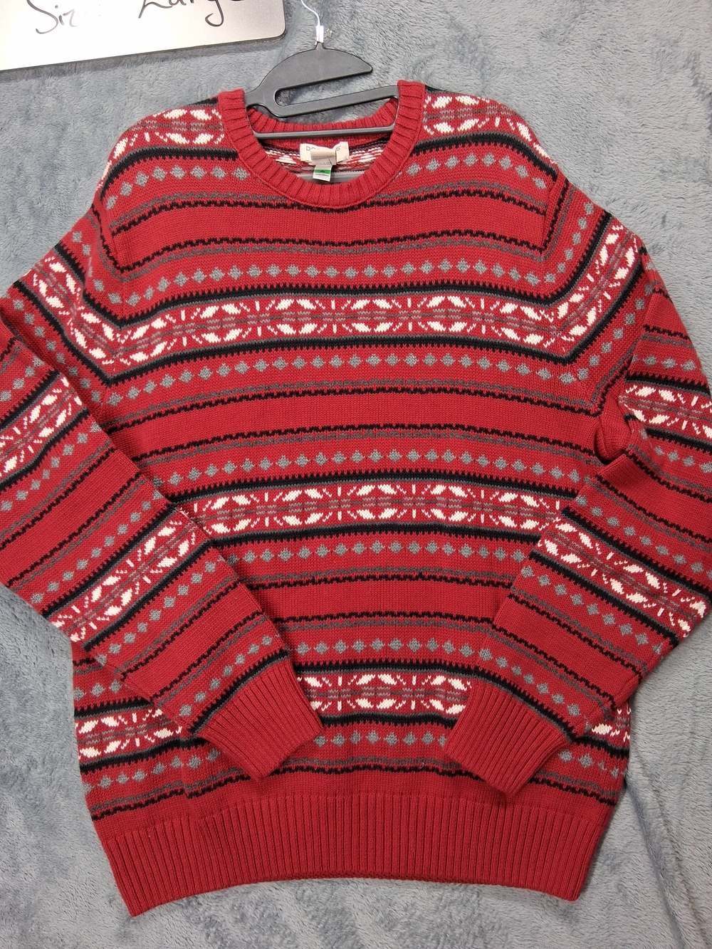 Dockers Red Fair Isle Crewneck Knit Sweater with White & Black Accents